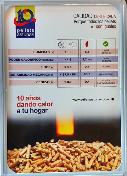 Pellet Asturias – 10 Palets de 720 SACOS certificado Enplus 15 kg