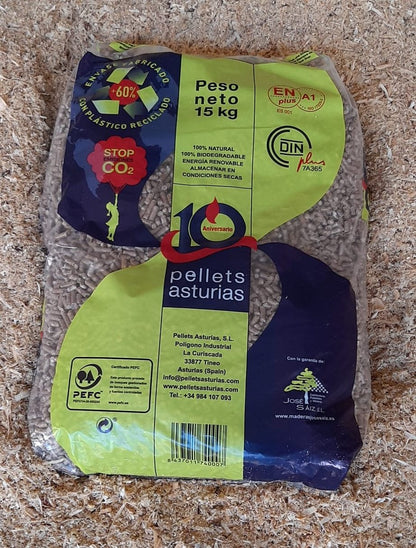 Pellet Asturias – 9 Palets de 648 SACOS certificado Enplus 15 kg